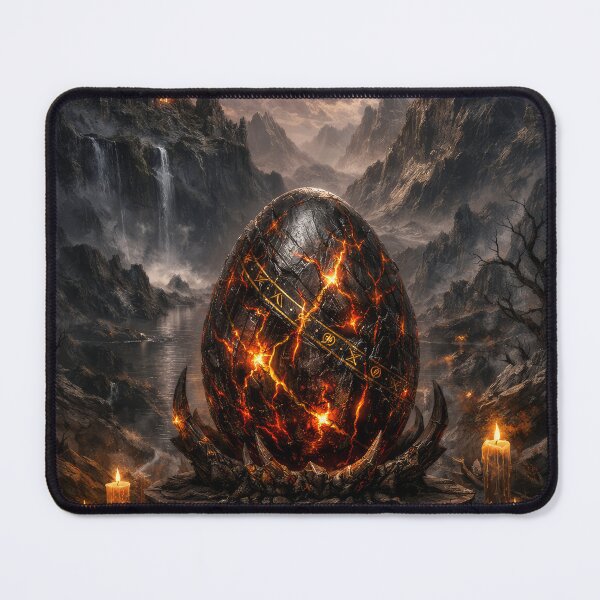 Item preview, Dark Dragon Egg Ritual – Lava Cracked Egg, Fantasy Landscape, Gothic Castle, Epic Dark Fantasy Scene, Magical Artifact, Cinematic Illustration designed and sold by DrakariArt.