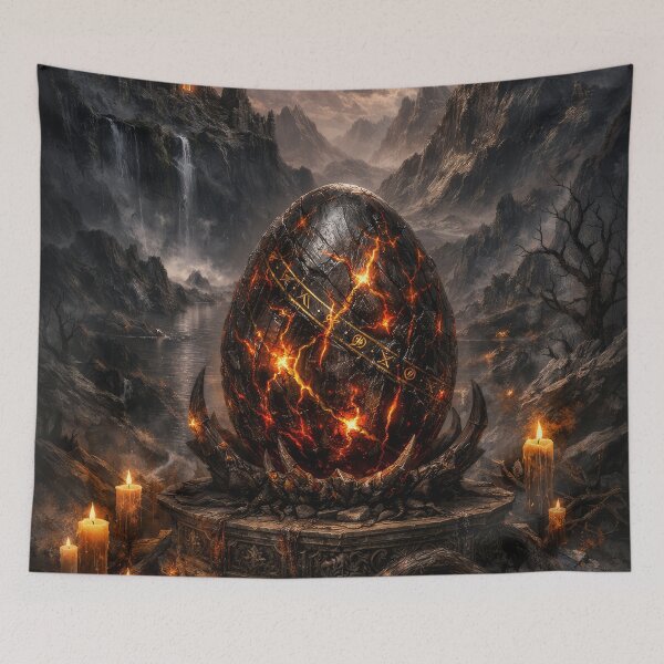 Item preview, Dark Dragon Egg Ritual – Lava Cracked Egg, Fantasy Landscape, Gothic Castle, Epic Dark Fantasy Scene, Magical Artifact, Cinematic Illustration designed and sold by DrakariArt.