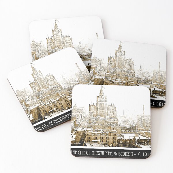 Item preview, Milwaukee, Wisconsin, Skyline, c. 1915, Vintage Digital Illustration designed and sold by AMacGPhilly.