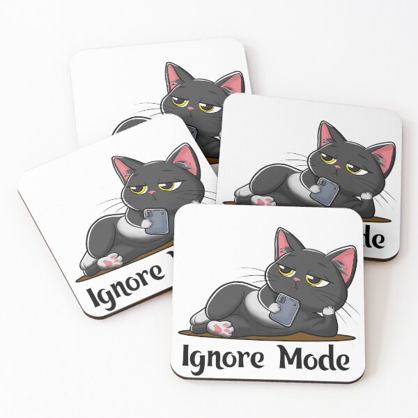 Item preview, Ignore Mode Funny Black Cat - Lazy Kitty on Phone Meme designed and sold by BlackCat Vibe.
