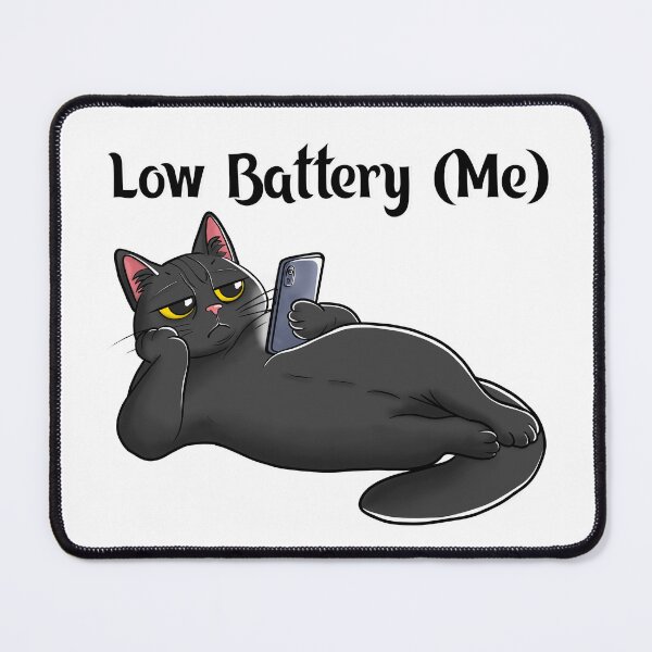 Item preview, Low Battery Me Funny Black Cat - Lazy Social Battery Meme designed and sold by BlackCat Vibe.