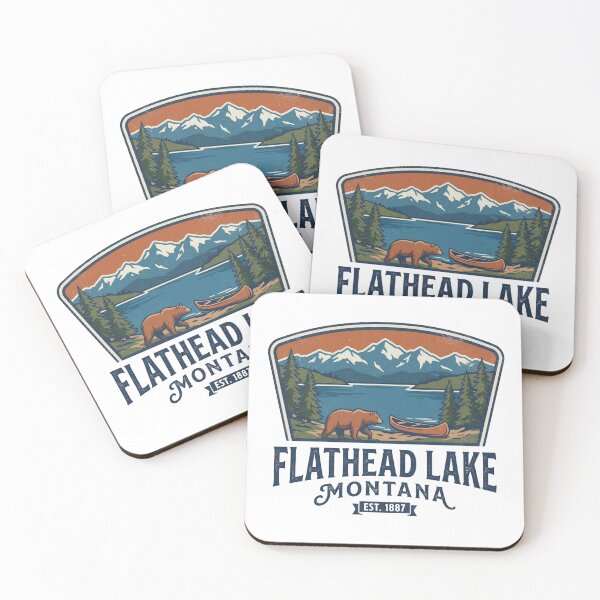 Item preview, Flathead Lake Montana Vintage Bear Canoe Mountain Lake Retro National Park Style  designed and sold by Milasneeze.