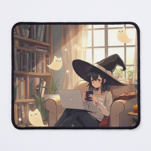 Item preview, Cozy Witch Aesthetic Girl with Laptop & Ghosts Cute Anime Cottagecore Magic Art designed and sold by Quite mind .