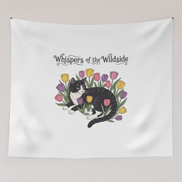 Item preview, Boho Tuxedo Cat in Tulips designed and sold by The Grumpy Pet Club.