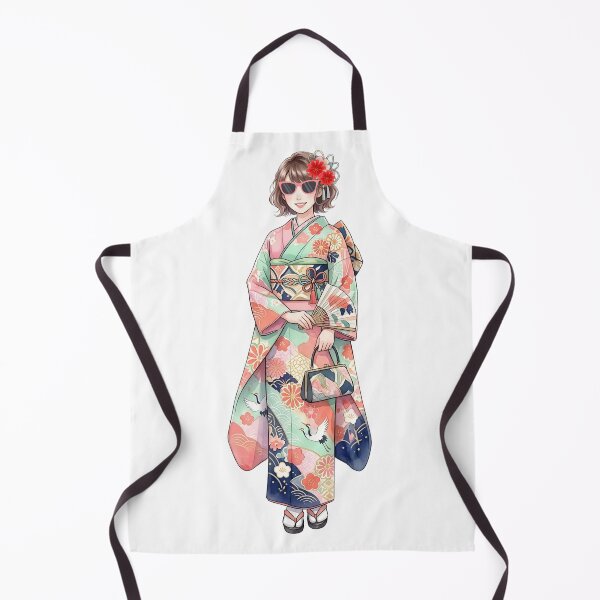 Item preview, Stylish young Japanese woman: retro sunglasses and a colorful furisode-style crane print kimono to celebrate 20 years. designed and sold by VibranPalette.