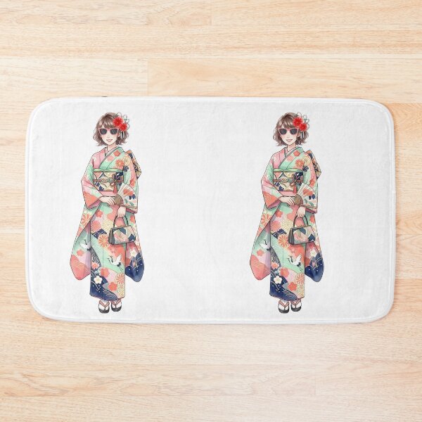 Item preview, Stylish young Japanese woman: retro sunglasses and a colorful furisode-style crane print kimono to celebrate 20 years. designed and sold by VibranPalette.