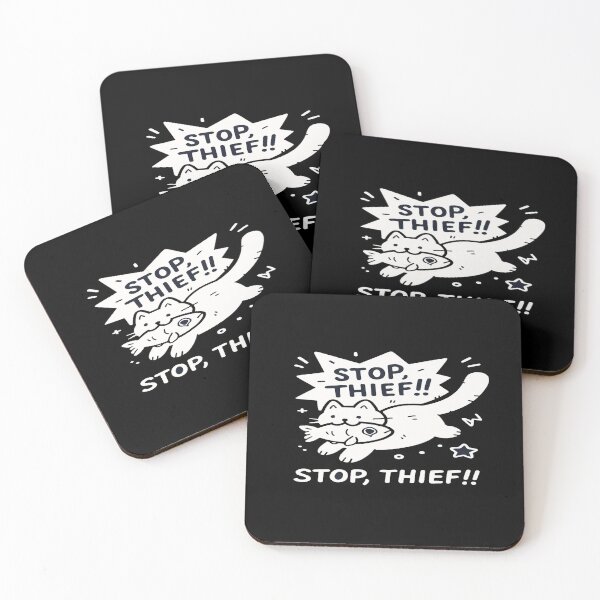 Item preview, Playful Cat Stealing Fish Design • Funny “Stop Thief” Illustration • Cute Pet Humor Artwork designed and sold by Bright Nest Studio.