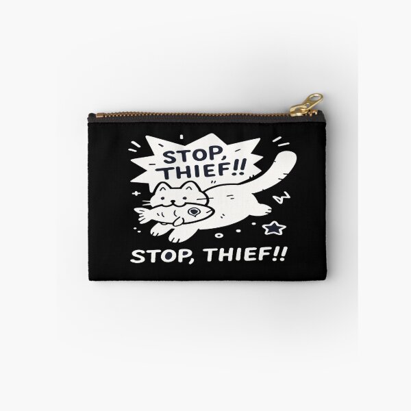 Item preview, Playful Cat Stealing Fish Design • Funny “Stop Thief” Illustration • Cute Pet Humor Artwork designed and sold by Bright Nest Studio.