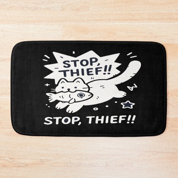 Item preview, Playful Cat Stealing Fish Design • Funny “Stop Thief” Illustration • Cute Pet Humor Artwork designed and sold by Bright Nest Studio.