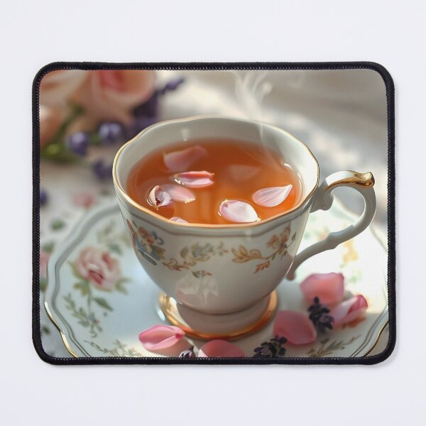 Item preview, Vintage Teacup with Hot Tea and Floating Floral Petals – Cozy Aesthetic designed and sold by EmeraldeaArt.