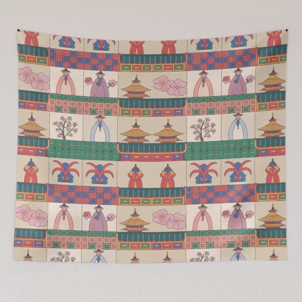 Item preview, Korean Traditional Seamless Pattern – Hanbok, Pagodas & Folk Motifs designed and sold by Midnight Veil Designs.