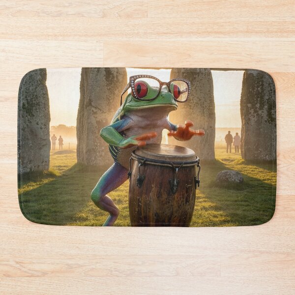 Item preview, Red-Eyed Tree Frog Plays Conga Drum at Stonehenge designed and sold by Tridentulus.
