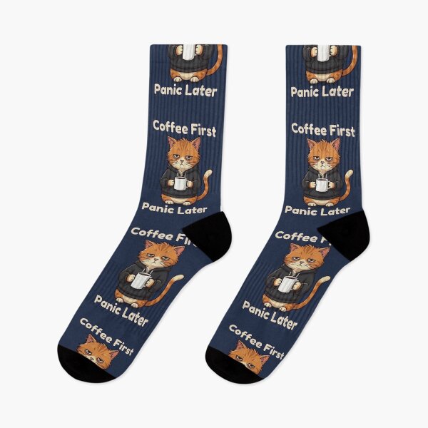 Item preview, Sleepy Cat Coffee First Panic Later Cute Relatable Design designed and sold by MoonVibe-studio.