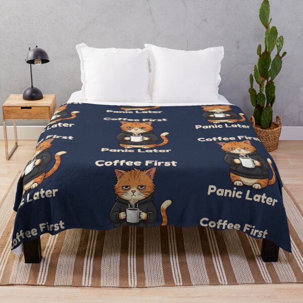 Item preview, Sleepy Cat Coffee First Panic Later Cute Relatable Design designed and sold by MoonVibe-studio.