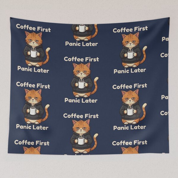 Item preview, Sleepy Cat Coffee First Panic Later Cute Relatable Design designed and sold by MoonVibe-studio.