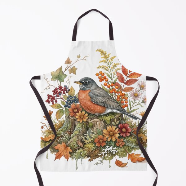 Item preview, Watercolor American Robin On Tree Stump With Autumn Leaves. designed and sold by digoarpi.