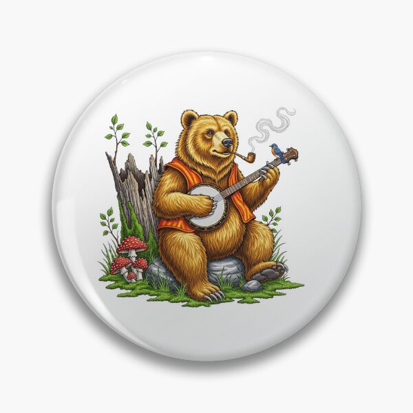Item preview, Grizzly Bear Playing Banjo Folk Art  designed and sold by TeeARTHY.