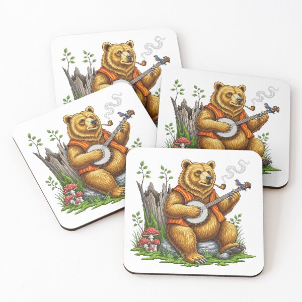 Item preview, Grizzly Bear Playing Banjo Folk Art  designed and sold by TeeARTHY.