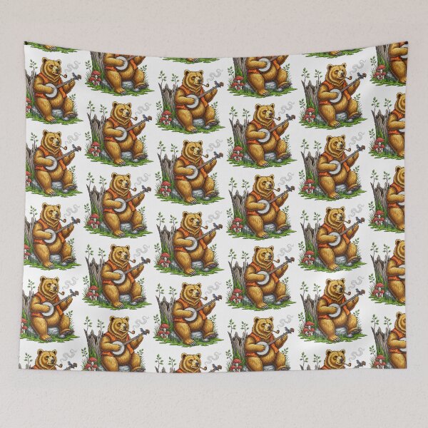 Item preview, Grizzly Bear Playing Banjo Folk Art  designed and sold by TeeARTHY.
