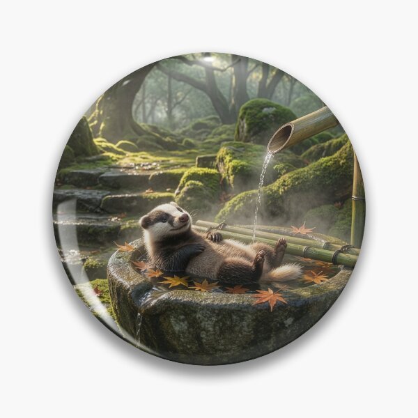 Item preview, Badger Bathes in Shishi Odoshi Fountain designed and sold by Tridentulus.