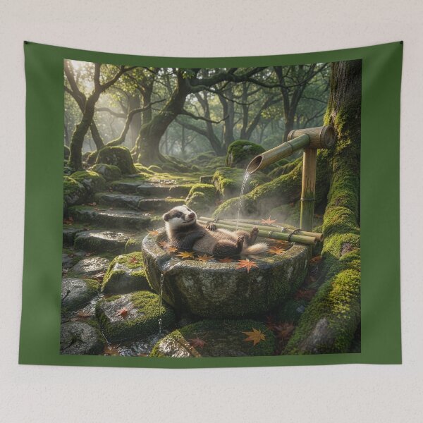 Item preview, Badger Bathes in Shishi Odoshi Fountain designed and sold by Tridentulus.