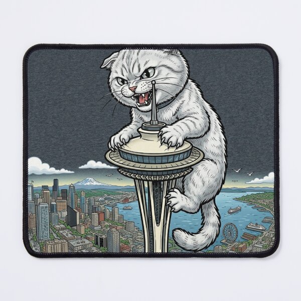 Item preview, Kaiju Cat Destroying Seattle Space Needle– Funny Cat Sticker & T-Shirt designed and sold by The Cat-astrophic Corporation.
