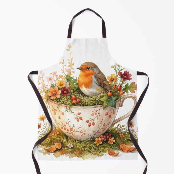 Item preview, Watercolor Robin Bird In Vintage Teacup With Flowers designed and sold by digoarpi.