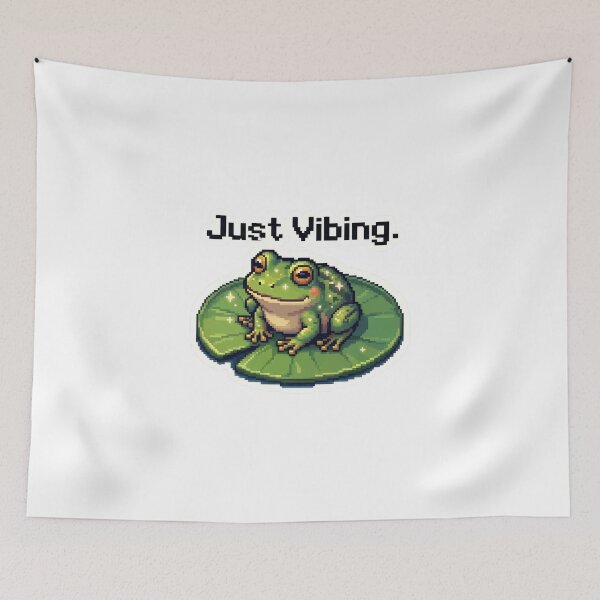 Item preview, Frog sitting on a leaf with sparkling background demonstrates a cute design and text about enjoying life designed and sold by SpaceartLilu.