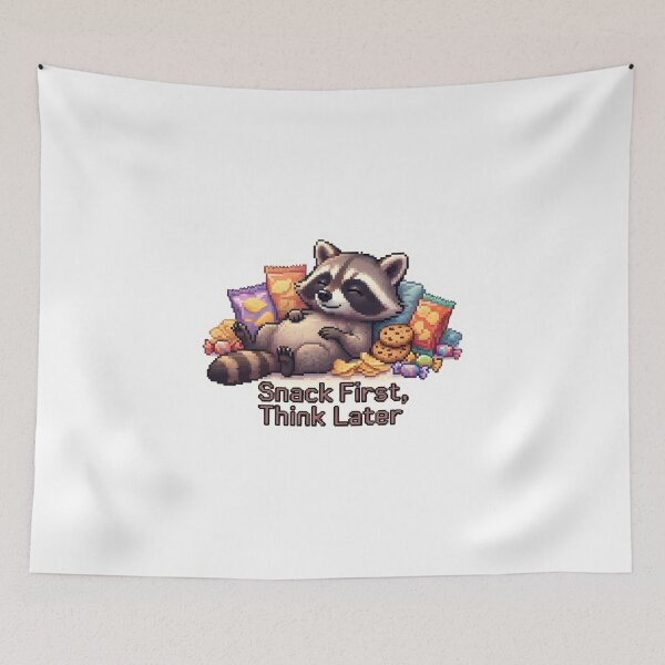 Item preview, Funny raccoon cartoon with snacks and candy reminds viewers to enjoy treats without worry designed and sold by SpaceartLilu.