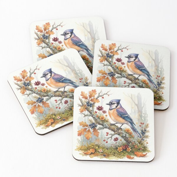 Item preview, Watercolor Blue Jay Bird Perched On Oak Branch. designed and sold by digoarpi.