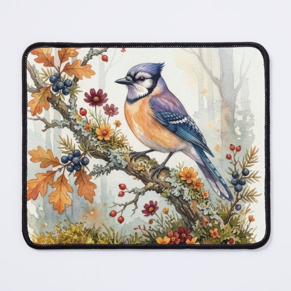 Item preview, Watercolor Blue Jay Bird Perched On Oak Branch. designed and sold by digoarpi.