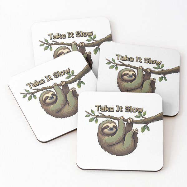 Item preview, Cute sloth hangs from a tree branch while a message suggests to take it slow in a colorful digital artwork designed and sold by SpaceartLilu.