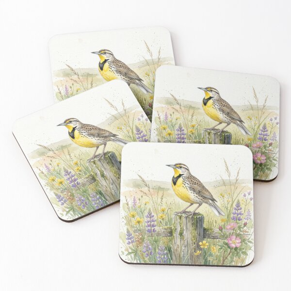 Item preview, Watercolor Western Meadowlark On Fence Post  designed and sold by digoarpi.