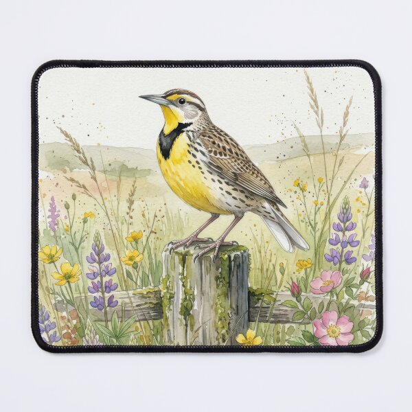 Item preview, Watercolor Western Meadowlark On Fence Post  designed and sold by digoarpi.