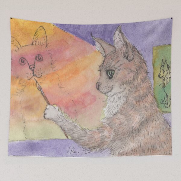 Item preview, Cat artist, painting a self portrait designed and sold by SusanAlisonArt.