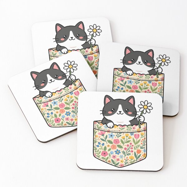 Item preview, Kawaii Tuxedo Cat Peeking From Flower Pocket designed and sold by The Grumpy Pet Club.