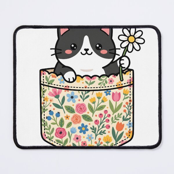 Item preview, Kawaii Tuxedo Cat Peeking From Flower Pocket designed and sold by The Grumpy Pet Club.