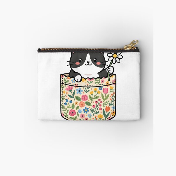 Item preview, Kawaii Tuxedo Cat Peeking From Flower Pocket designed and sold by The Grumpy Pet Club.