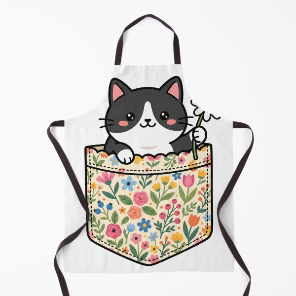 Item preview, Kawaii Tuxedo Cat Peeking From Flower Pocket designed and sold by The Grumpy Pet Club.