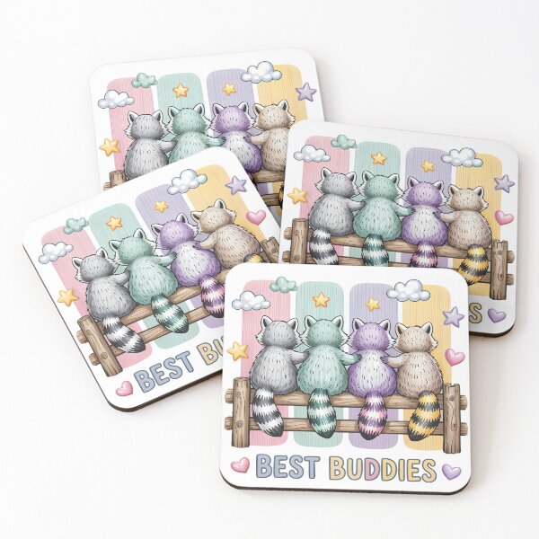 Item preview, Best Buddies Raccoons – Cute Pastel Friendship Illustration designed and sold by Snifferius.