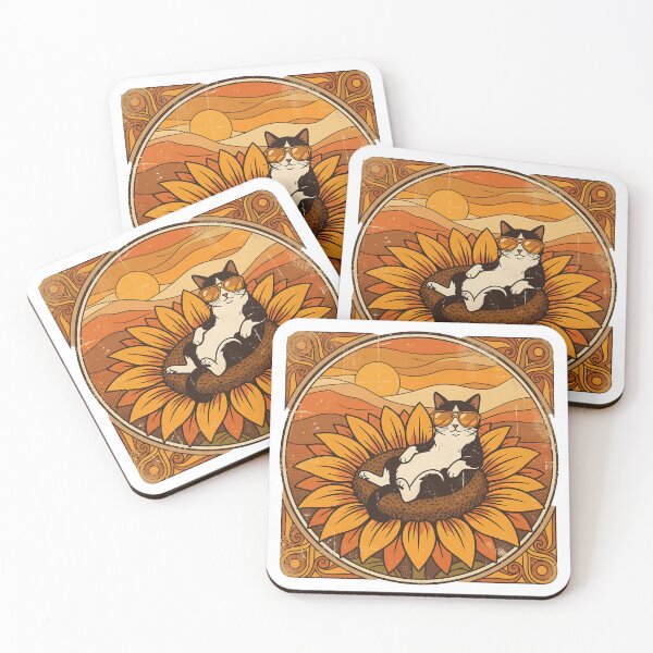Item preview, Retro 70s Cool Tuxedo Cat Chilling on Sunflower designed and sold by The Grumpy Pet Club.