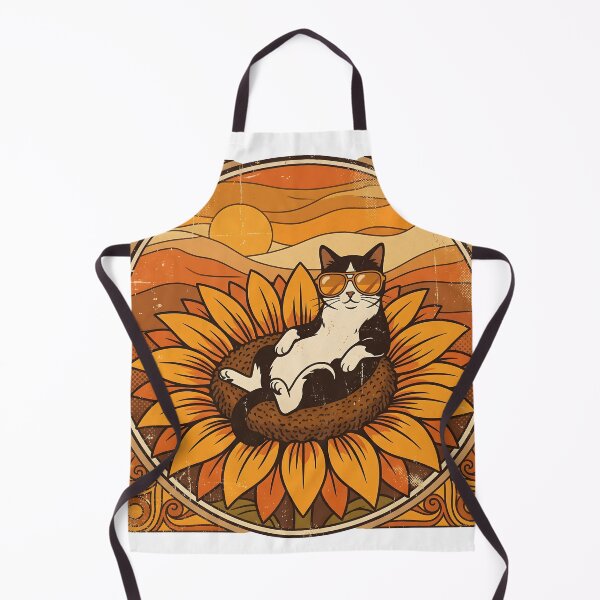 Item preview, Retro 70s Cool Tuxedo Cat Chilling on Sunflower designed and sold by The Grumpy Pet Club.
