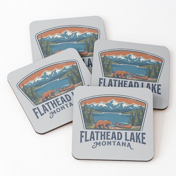 Item preview, Flathead Lake Montana Vintage Bear Canoe Mountain Lake Retro National Park Style  designed and sold by Milasneeze.