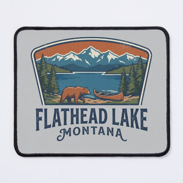 Item preview, Flathead Lake Montana Vintage Bear Canoe Mountain Lake Retro National Park Style  designed and sold by Milasneeze.