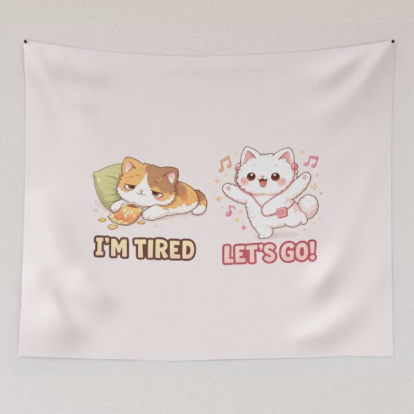 Item preview, Mochi & Lumi – I’m Tired vs Let’s Go Cats designed and sold by Mochi Studio.