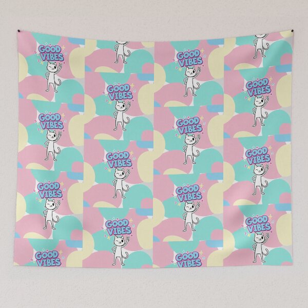 Item preview, Good Vibes Kawaii Cat Peace Sign Cute Cartoon designed and sold by Taridesign.