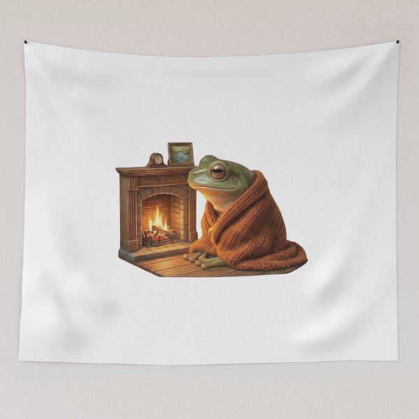 Item preview, Cabincore Aesthetic - Cozy Winter Frog by the Fireplace designed and sold by Arts Paradise.