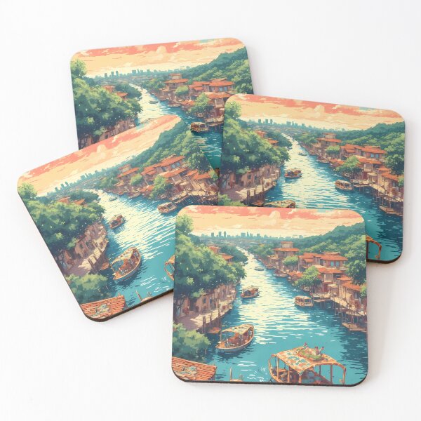 Item preview, Xochimilco Canals Mexico City Retro Anime Landscape Vintage Travel Illustration designed and sold by JacksoonLester.