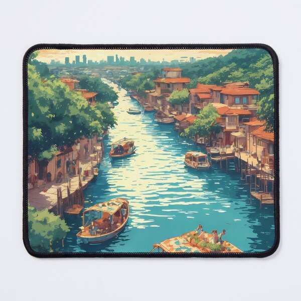 Item preview, Xochimilco Canals Mexico City Retro Anime Landscape Vintage Travel Illustration designed and sold by JacksoonLester.