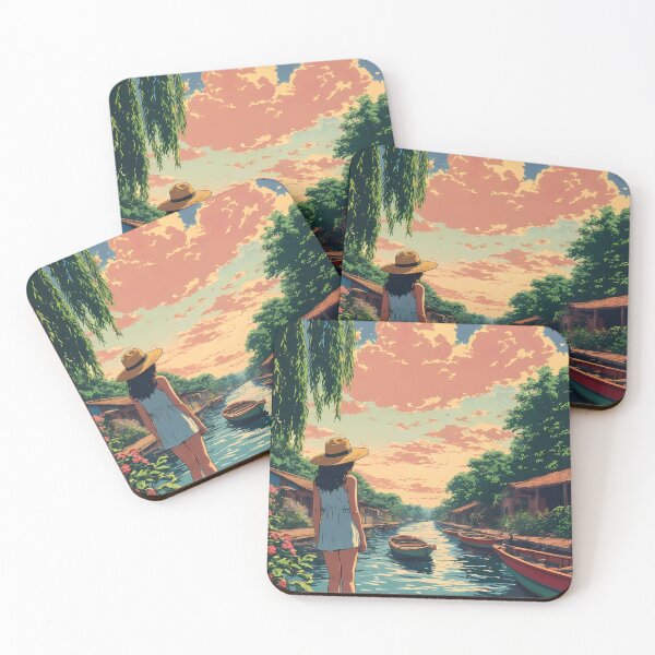 Item preview, Retro Anime Girl Dream Trip to Xochimilco Canals Mexico City Travel Illustration designed and sold by JacksoonLester.